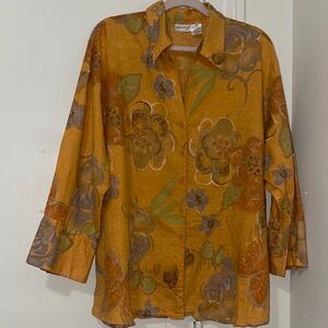 Harve Bernard Womens Floral Linen Blend Button Shirt